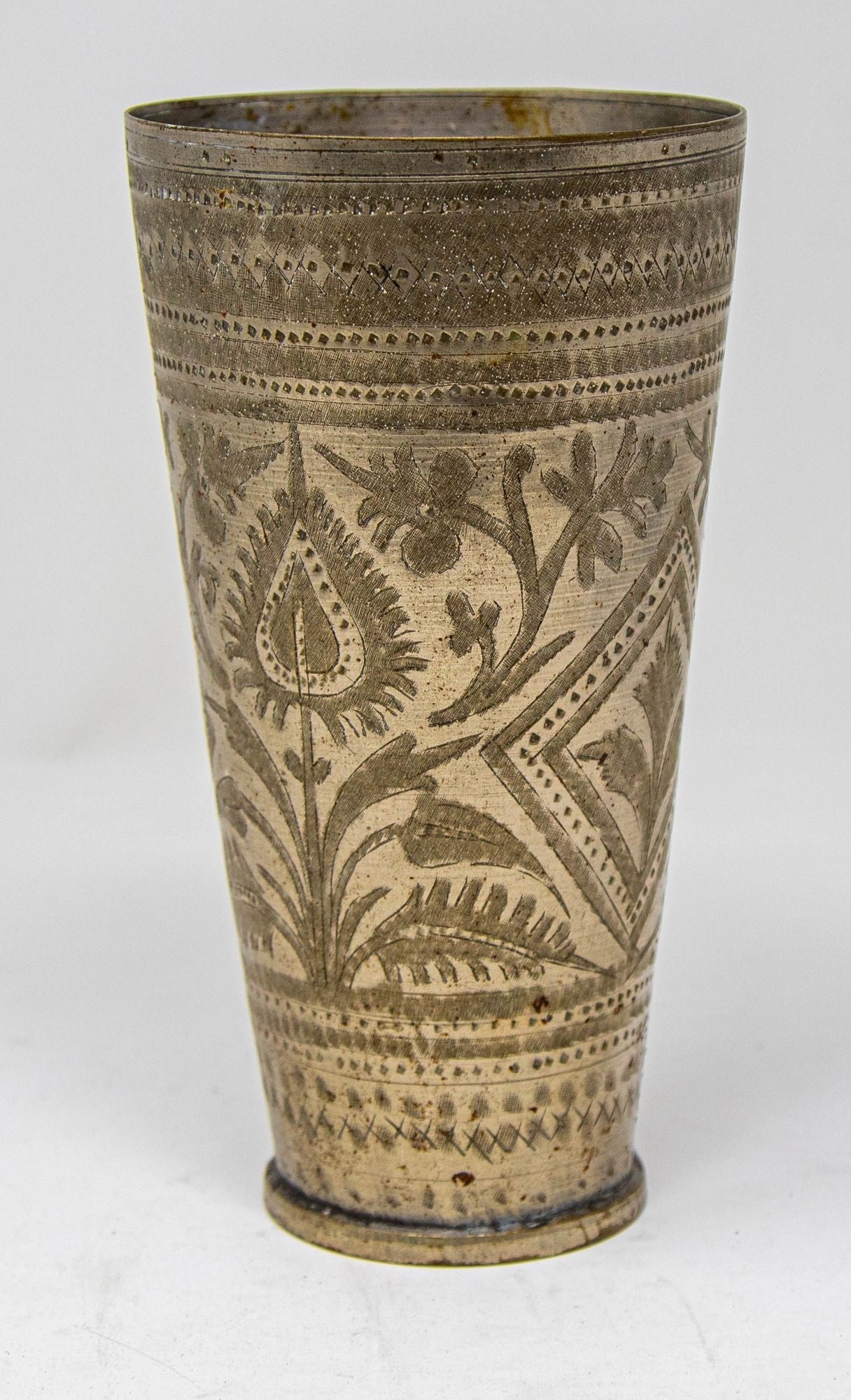 Antique Metal Engraved Beaker or Vase from India 1940s