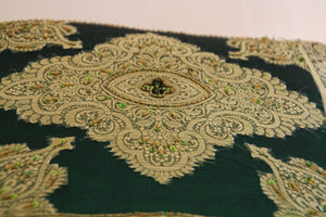 Emerald Green Moorish Throw Pillows Embellished with Sequins and Beads a Pair