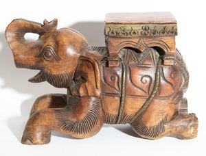 Vintage Asian Elephant Hand-Carved Wooden Stool