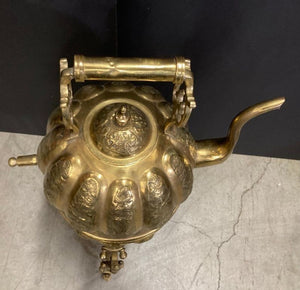 Moroccan Brass Tea Kettle on Stand Handcrafted in Fez Morocco 1930