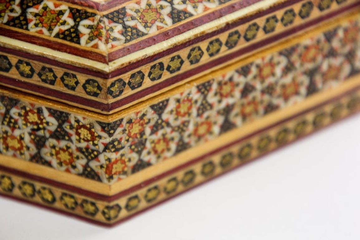 Khatam Persian Micro Mosaic Marquetry Inlaid Jewelry Trinket Box 1950's