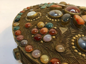 Large Vintage Agate Inlaid Moorish Wedding Jewelry Dressing Box