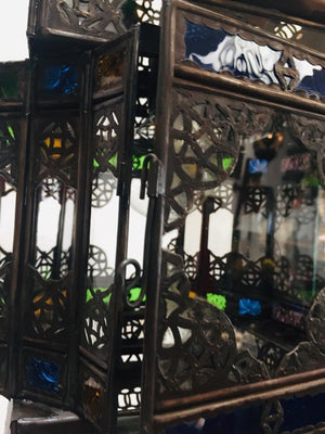 Moroccan Hall Lantern Light Fixture with Multi-Color Glass Moorish Style