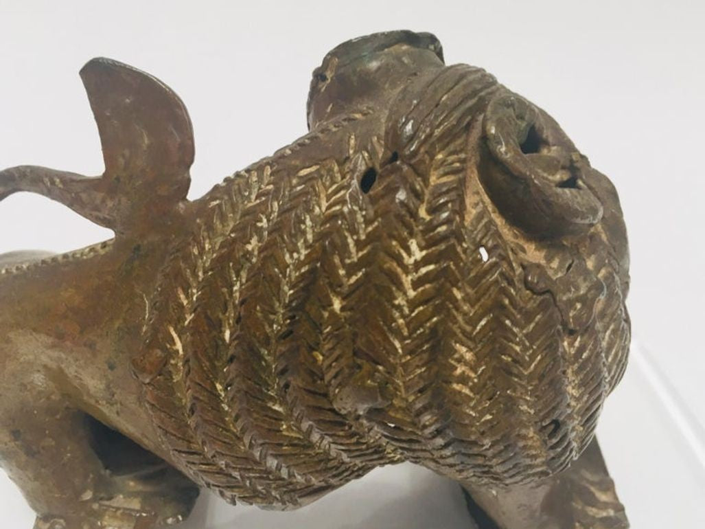 Vintage West African Cast-Brass Mythical Lion Folk Art Sculpture, circa 1960