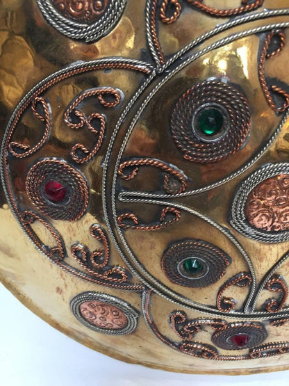 Handcrafted Moroccan Brass Drinking Flask with Glass Stones, 1940