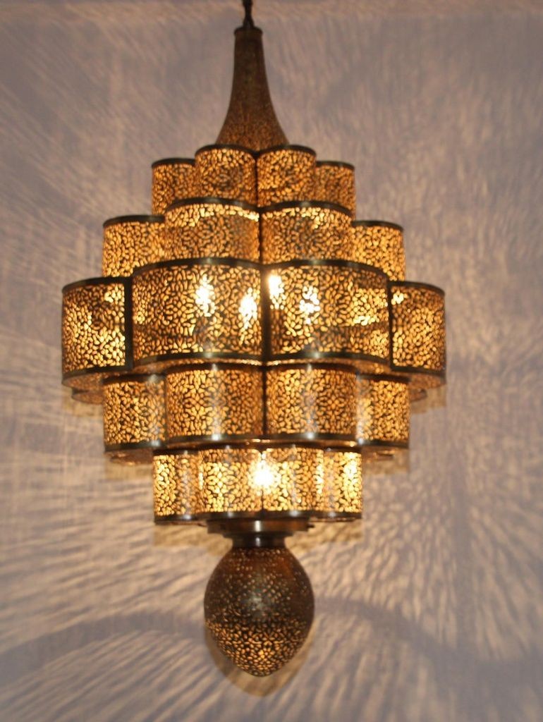 Large Moroccan Brass Chandelier Moorish Alhambra