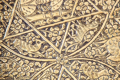 Large Antique Decorative Indo-Persian Mughal Hammered Brass Tray 19th c.