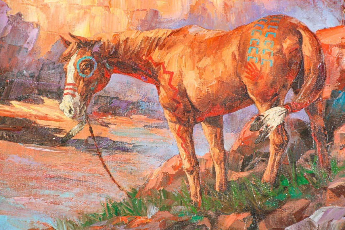 Native American Hunter with his Mustang Oil Painting — additional view 12