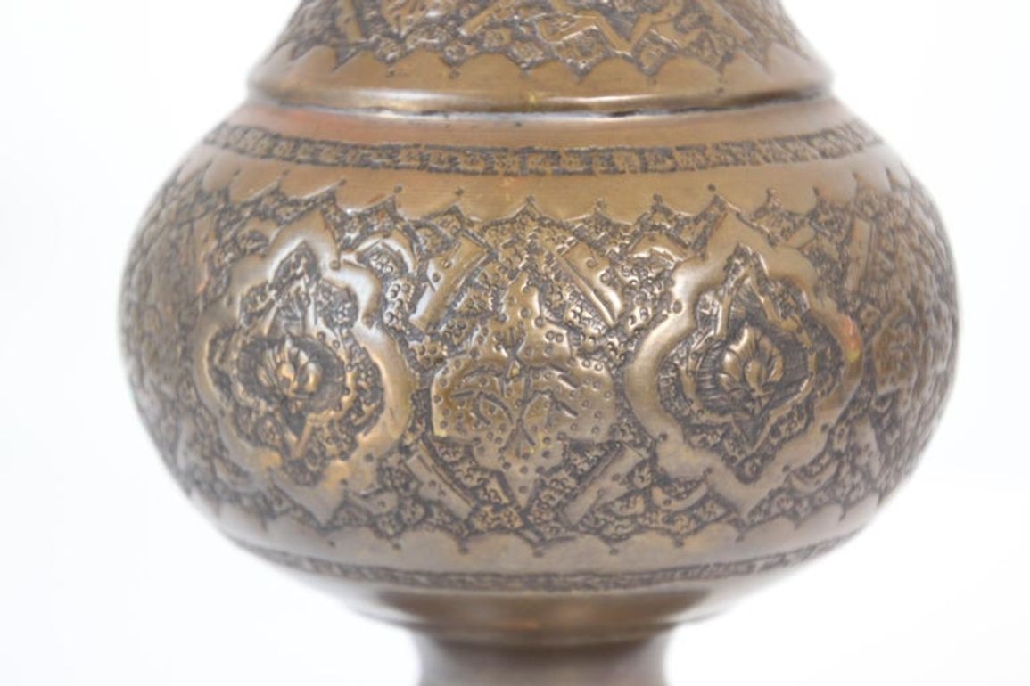 Moorish Copper Footed Vase, Handmade Turkish Design, Mid-20th Century