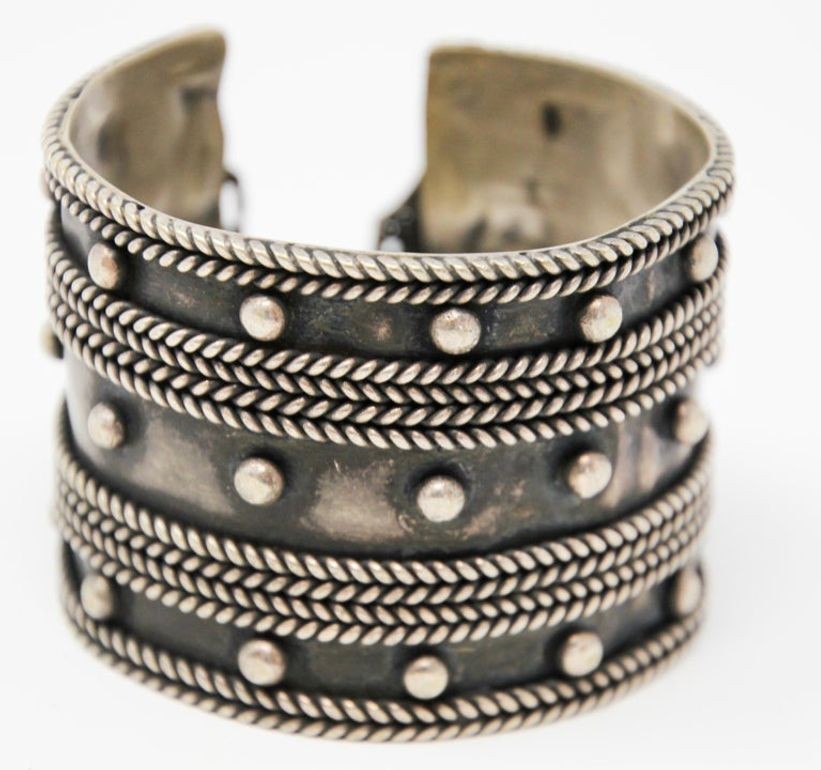 Vintage Moroccan Berber Tribal Bracelet, Handcrafted Metal Cuff, 1950