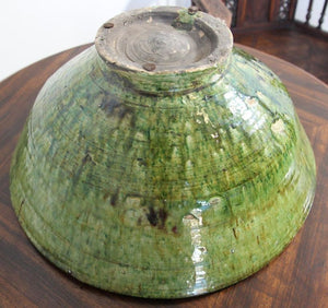 Moroccan Berber Tamgroute Terracotta Green Glazed Bowl