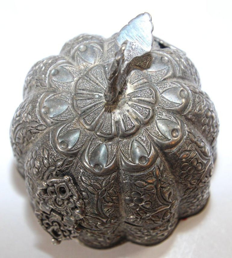 Antique Mughal Silver Chased Collectible Box Trinket Pandan Box, North India