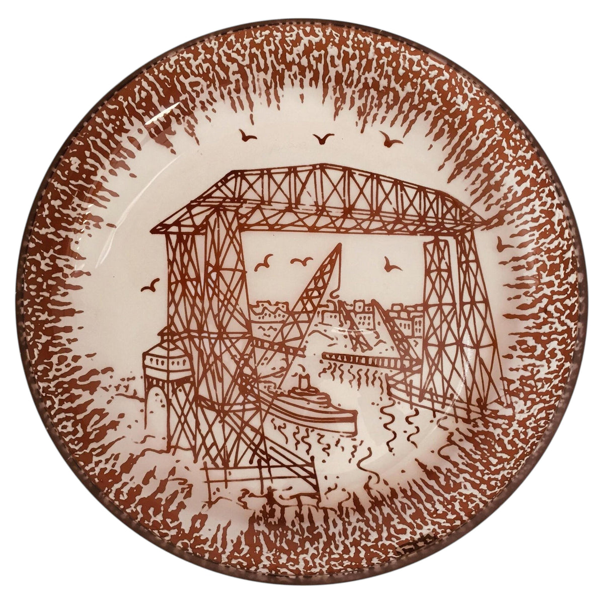 Querandi Hand Graved Art Glass Plate Bauhaus Industrial Style — main image