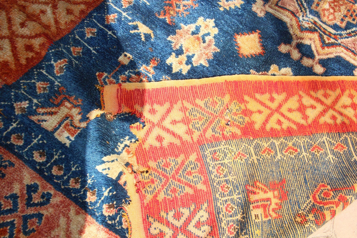 1960s Vintage Moroccan Tribal Rug by Berber Artisans, Indigo & Orange