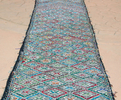 1950s Vintage Zemmour Moroccan Rug Berber Runner, 3ft x 16.4ft long