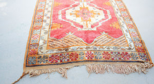 1960s Moroccan Berber Rug Burnt Orange Blue Cream and Pink