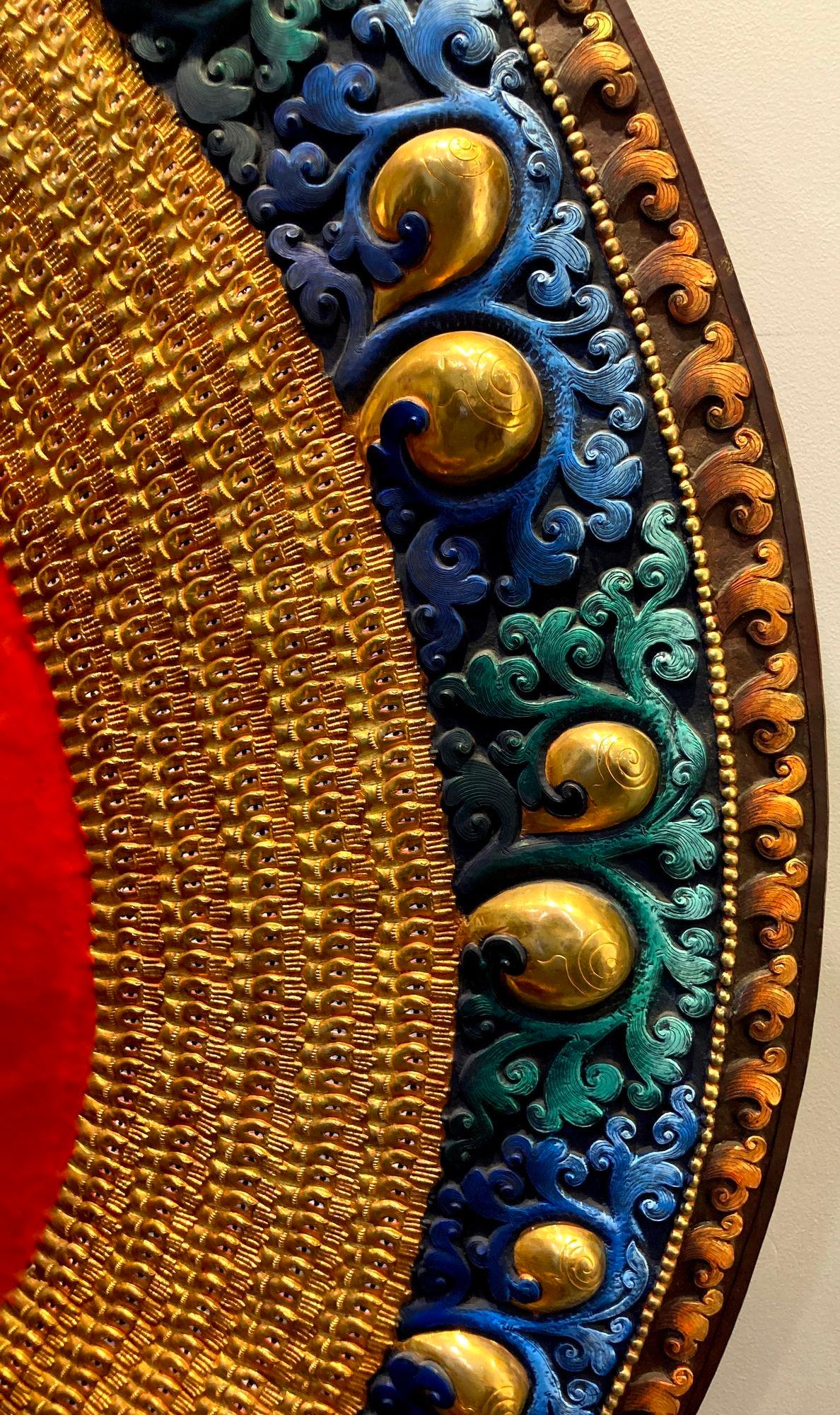 Handcrafted Oversized Gilt and Polychrome Copper Avalokiteshvara Statue, Nepal — detail view 14