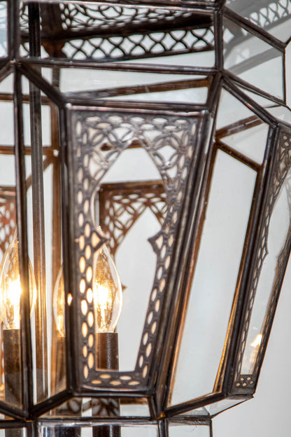 Moroccan Moorish Chandelier, Hand-Crafted Glass & Metal, Vintage 1980