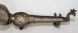 Asian Silver Metal Hand Carved Peacock Sitar Veena Form Box 1950