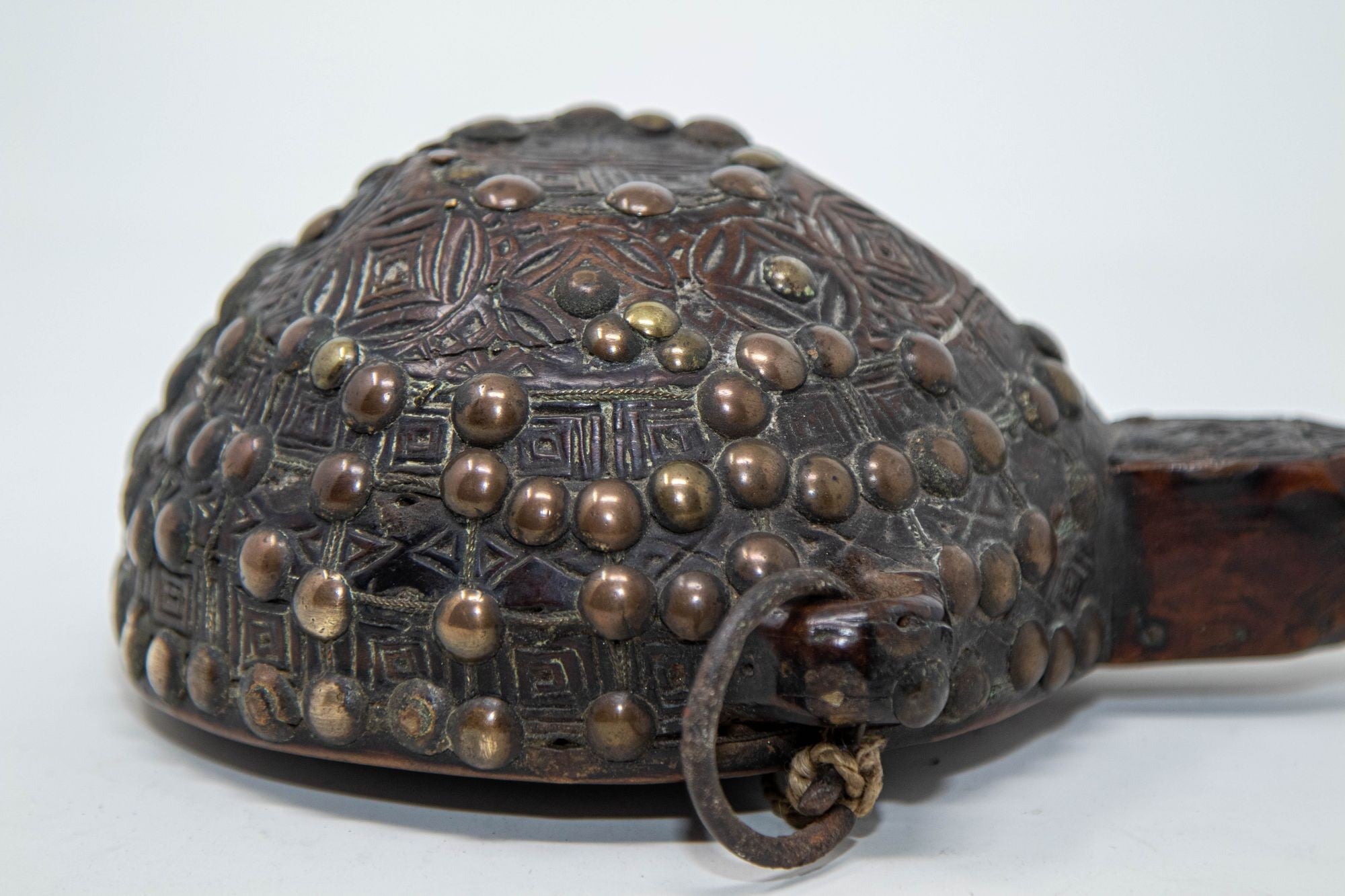 Antique African Moroccan Tribal Carved Wood Flask 19th C.