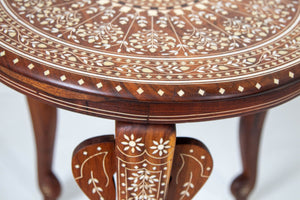 19th c. Anglo Indian Mughal Teak Bone Inlaid Round Side Table