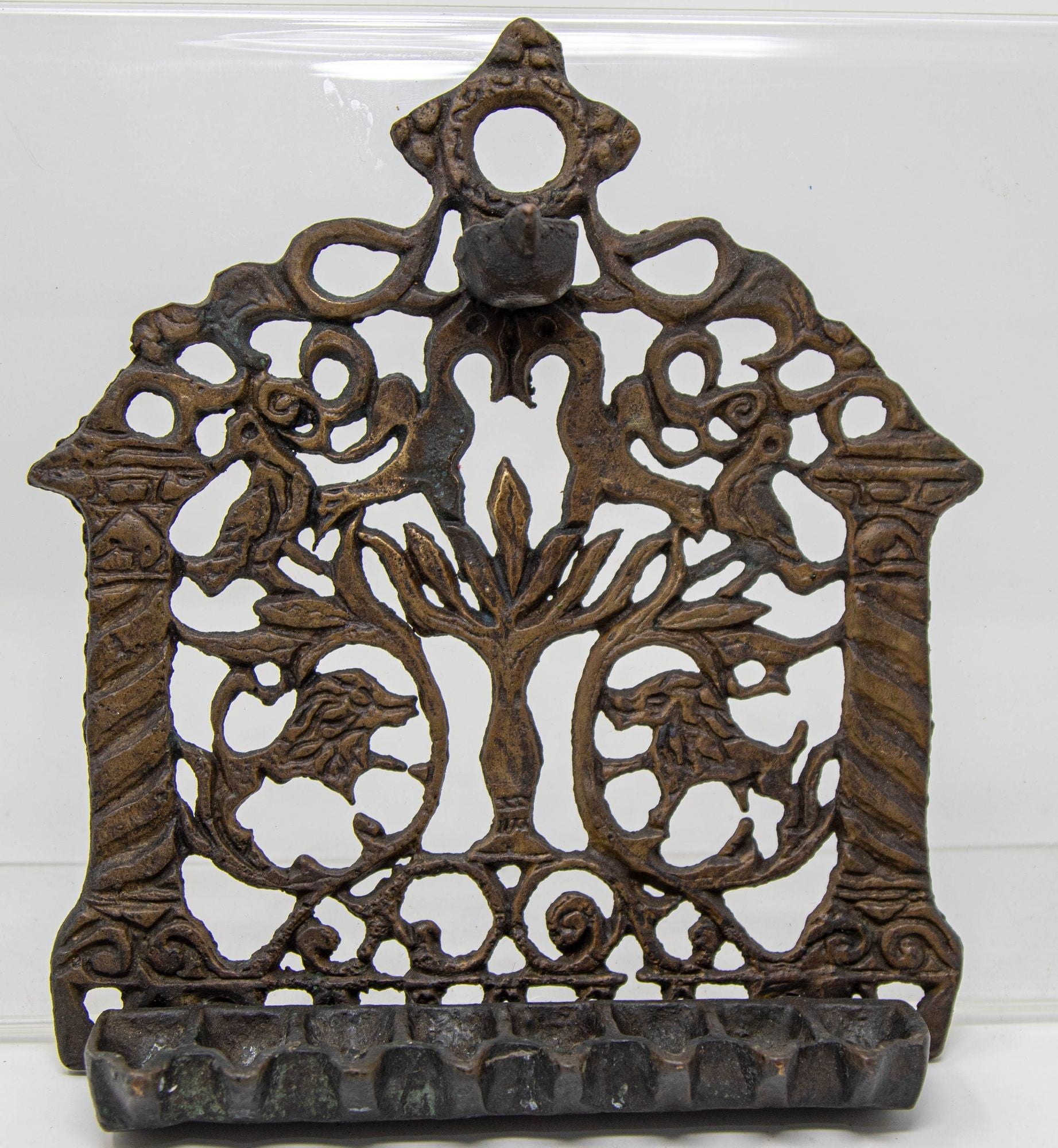 North-African Brass Hanukkah Lamp Menorah Oil Lamp Judaica Morocco 19th Century