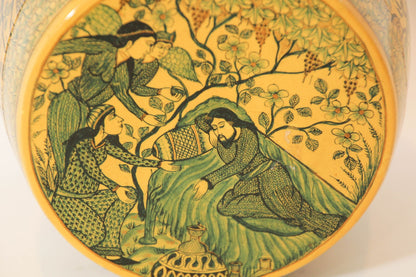 Islamic Kashmir Hand Painted Paper Mache Tea Caddy Storage Box 1950s
