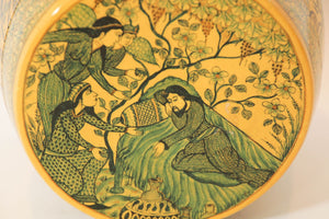 Islamic Kashmir Hand Painted Paper Mache Tea Caddy Storage Box 1950s
