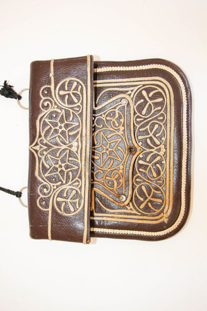 Collectible Vintage Hand-tooled Leather African Berber Tribal Moroccan Bag 1960