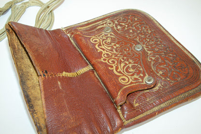 Antique Hand Tooled Leather Moroccan Bag Wall Decor