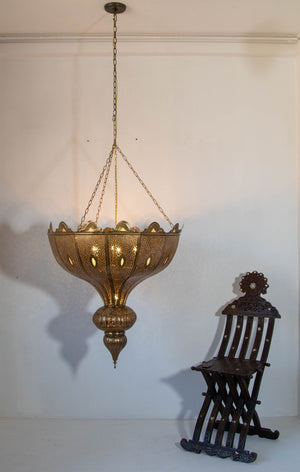 Vintage Large Moroccan Brass Chandelier in Andalus Moorish Style