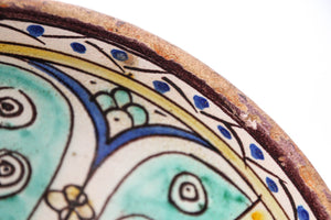 Antique 19th C. Moroccan Ceramic Bowl Polychrome Footed Dish Fez