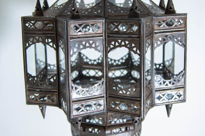 Vintage Moroccan Moorish Star Clear Glass & Pierced Metal Lantern, Marrakech