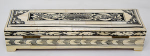 Moorish Islamic Mughal Raj Decorative Vizagapatam Carved Bone Jewelry Box India