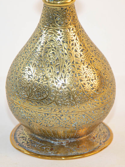 Antique Mughal Engraved Brass Vase, Indo-Persian, 19th Century