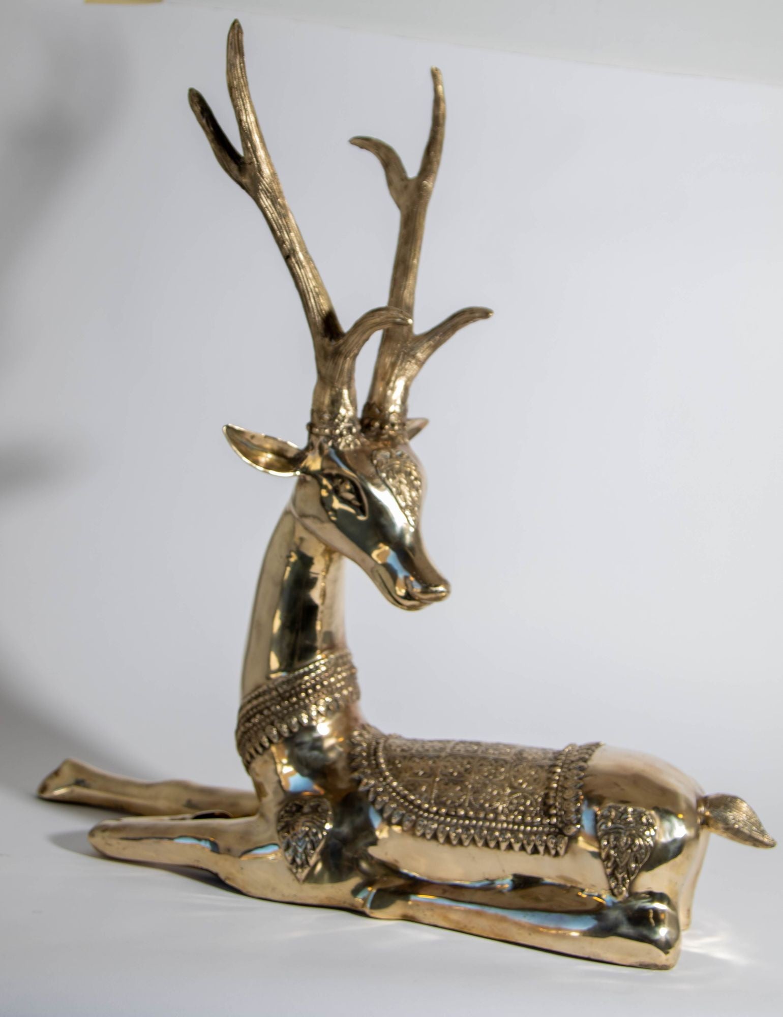 Large Brass Recumbent Deer Sculpture 1960s Hollywood Regency Style