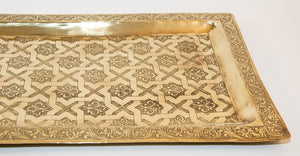 1940s Moroccan Brass Tray Rectangular Shape Polished Gold Brass Serving Platter