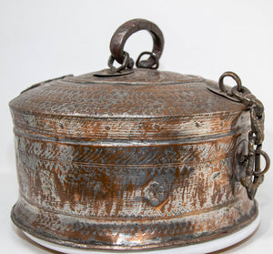 Antique South Asian Round Copper Bronze Box with Lid from India 19th C.