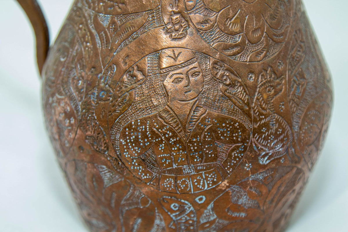 Islamic Persian Copper Pitcher Antique 19th Century Middle Eastern Ewer