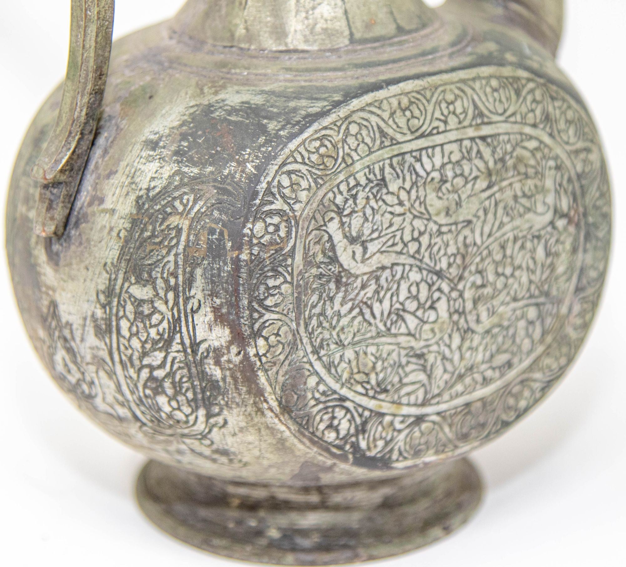 Antique Islamic Middle Eastern Qajar Persian Tinned Metal Ewer 19th Century