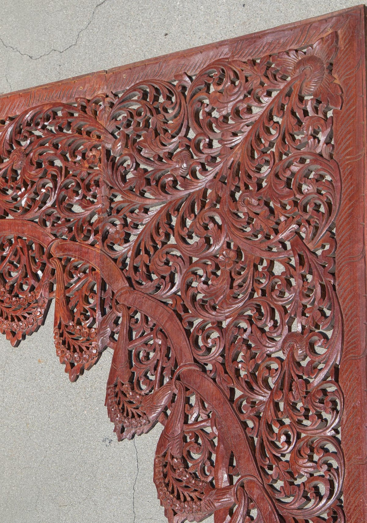 Antique Hand-Carved Teak Wood Arched Asian Wall Panel, Moorish Design, 1940