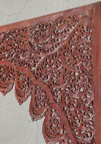 Antique Hand-Carved Teak Wood Arched Asian Wall Panel, Moorish Design, 1940