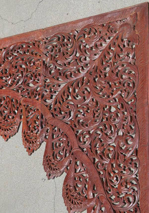 Asian Hand-Carved Wooden Architectural Arched Wall Door Panel