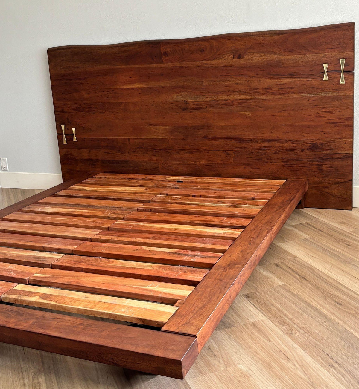 American Organic Modern Live-Edge Queen Platform Bed with Brass Inlays — detail view 16