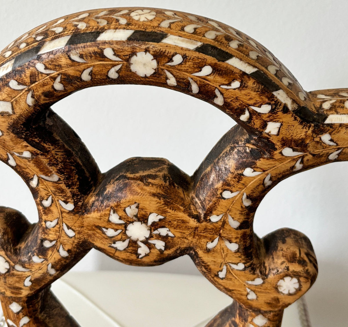 Pair of Anglo-Indian Bone-Inlaid Teakwood Side Chairs Mughal Revival