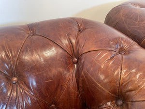 Vintage English Brown Leather Tufted Chesterfield Club Armchairs a Pair