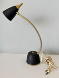 Mid-Century Modern Brass Gooseneck Desk Lamp, Black & Gold, USA, circa 1950s