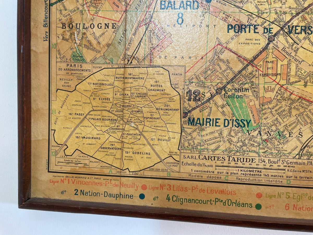 Vintage Paris Metro Map Print, Framed Mid-20th Century Artwork — additional view 14