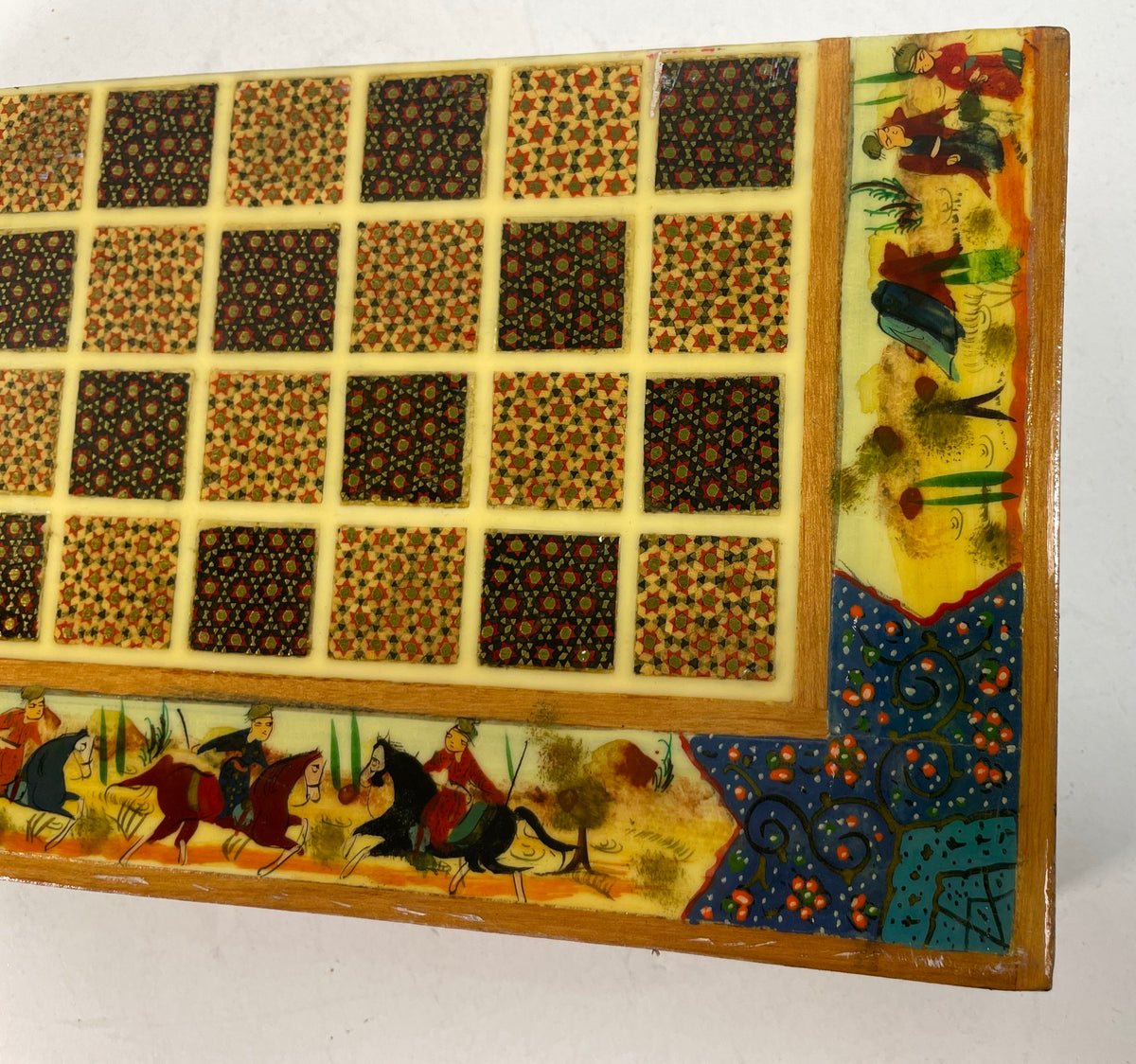 Vintage Persian Micro Mosaic Chess Box, Handcrafted Fruitwood, 1950s