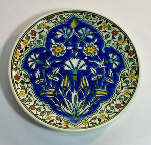 Turkish Ceramic Plate with Hand-painted Iznik Floral Design 1950s